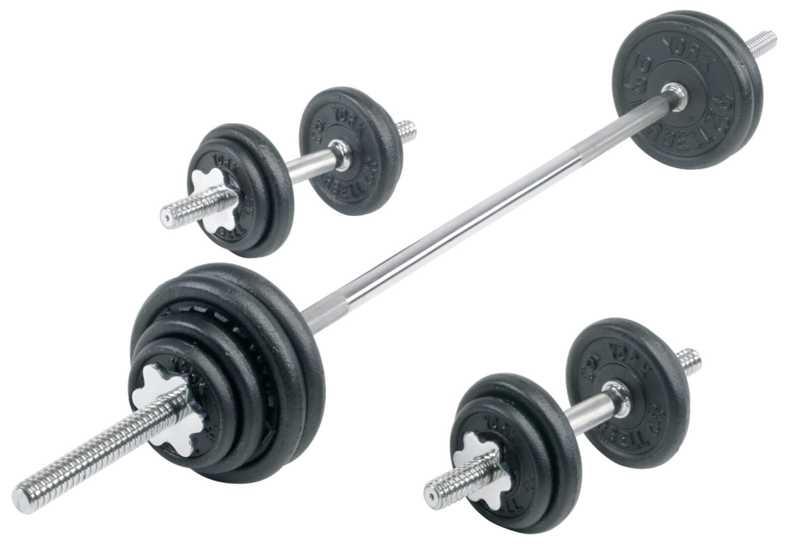 Contour Cast Iron Spinlock Dumbbell Barbell Set