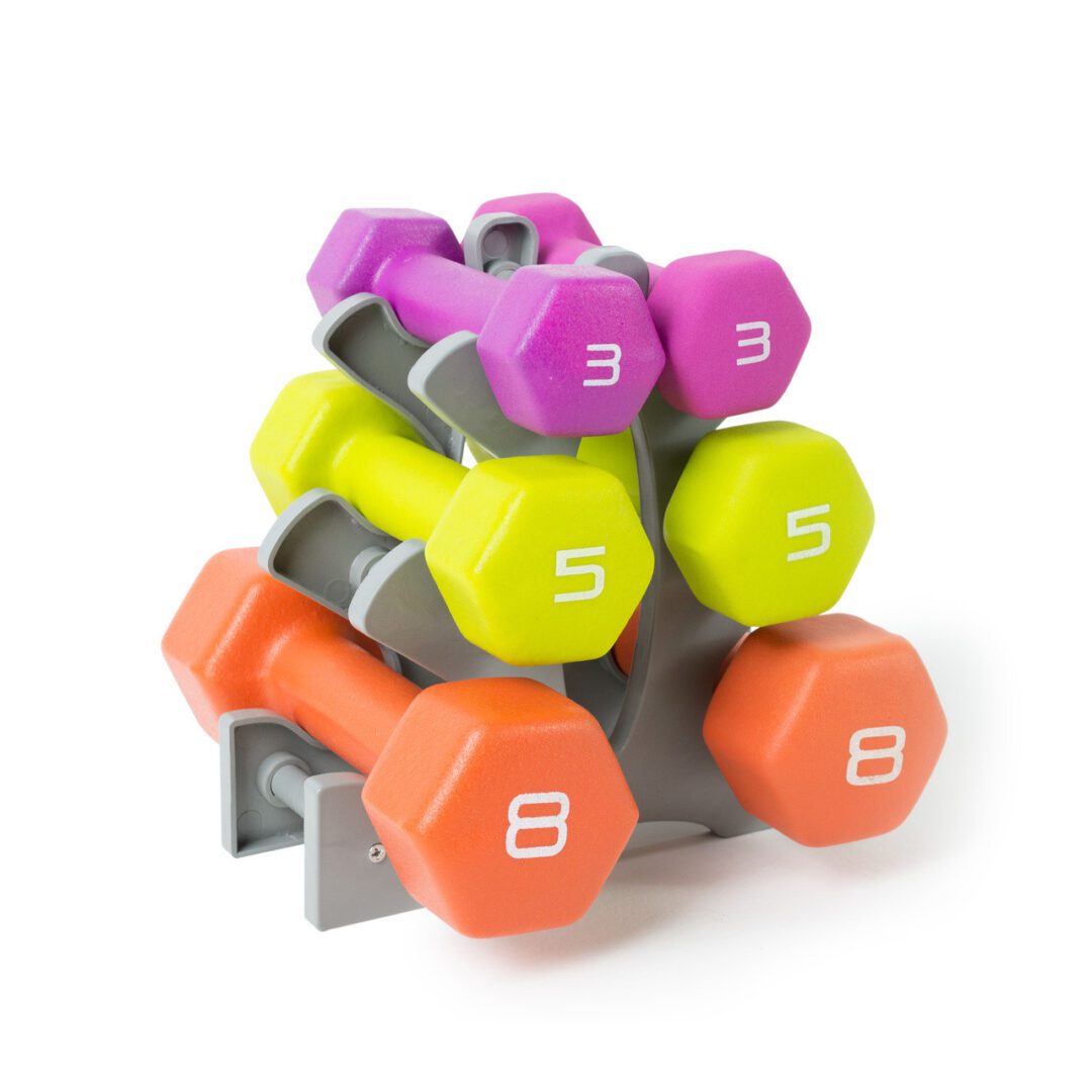 TONE FITNESS NEOPRENE COATED DUMBBELL SET WITH RACK, 32 LB