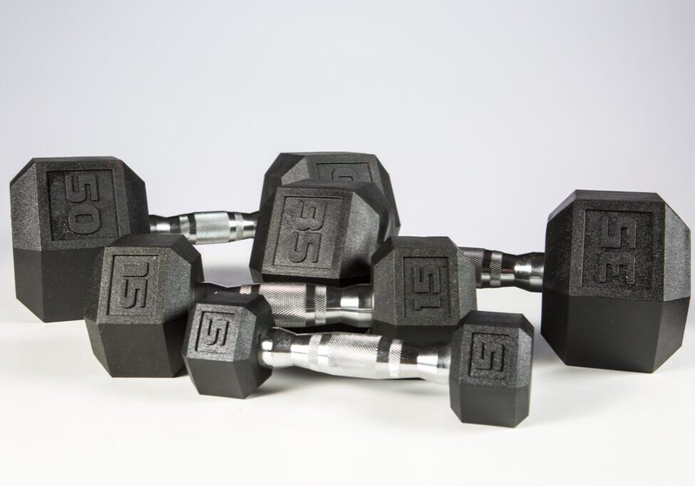 5-50lb York PVC Hex Dumbbell – Chrome Ergo Handle – SET