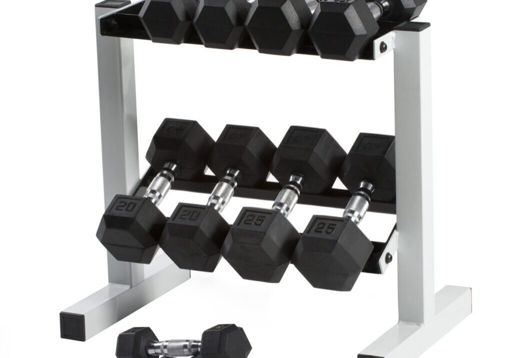 CAP COATED HEX DUMBBELL SET WITH RACK, 150 LB