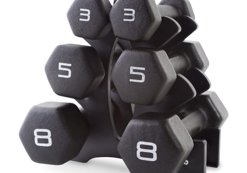 CAP NEOPRENE COATED DUMBBELL SET WITH RACK, BLACK, 32 LB