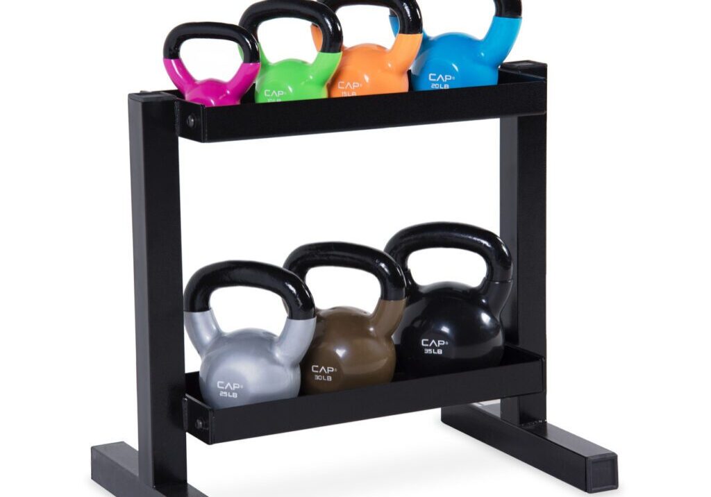 CAP VINYL-DIPPED KETTLEBELL SET WITH RACK, 140 LB